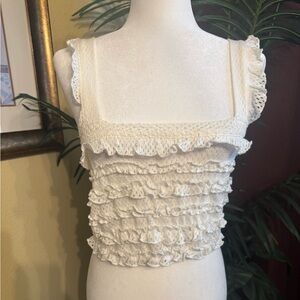 Zara Ruffled Cream Cropped Top